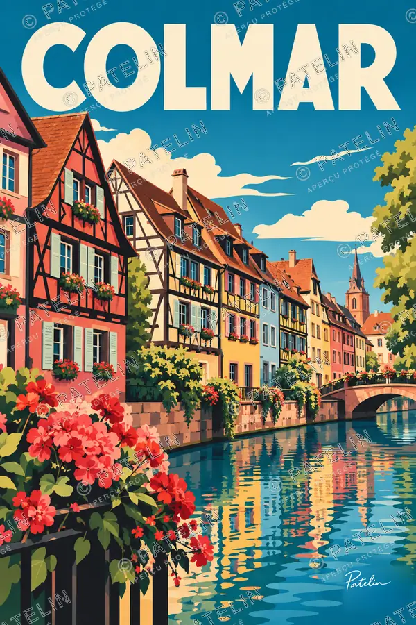 Illustration Colmar — Les maisons au fil de l’eau, style Pop