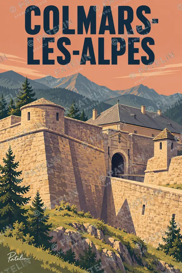 Illustration Colmars-les-Alpes — Les fortifications dans la lumière, style Pop