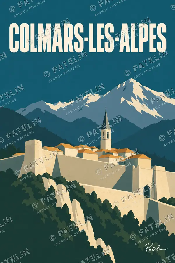 Illustration Colmars-les-Alpes — Les remparts et le village, style Minimal