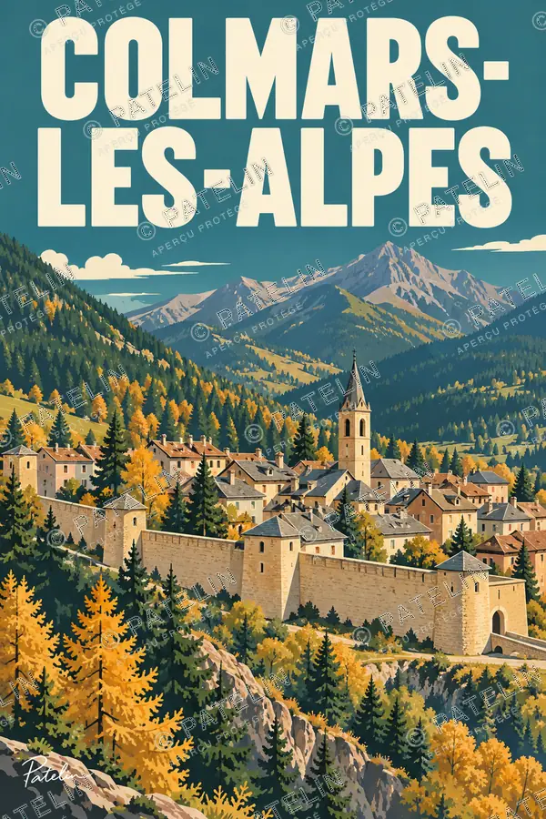 Illustration Colmars-les-Alpes — Le village au cœur des montagnes, style Pop