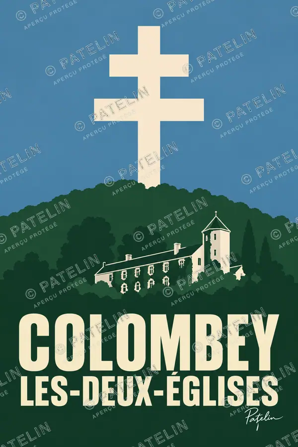 Illustration Colombey les Deux Églises — La croix de Lorraine et la Boisserie, style Minimal