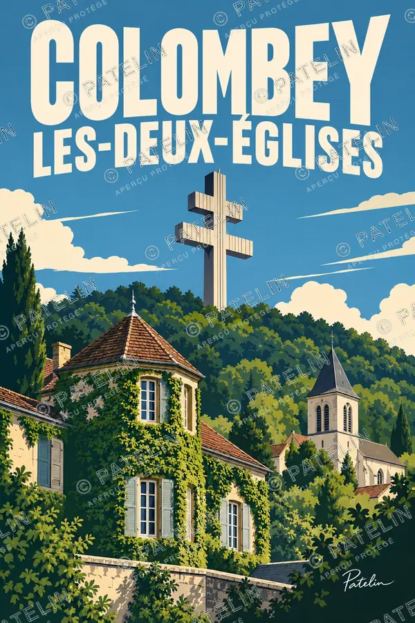 Illustration Colombey les Deux Églises — La croix de Lorraine et la Boisserie, style Pop