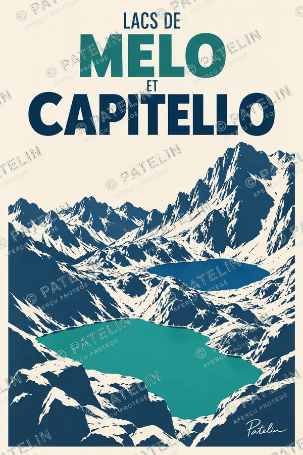 Illustration Corte — Les lacs de Melo et Capitello, style Minimal