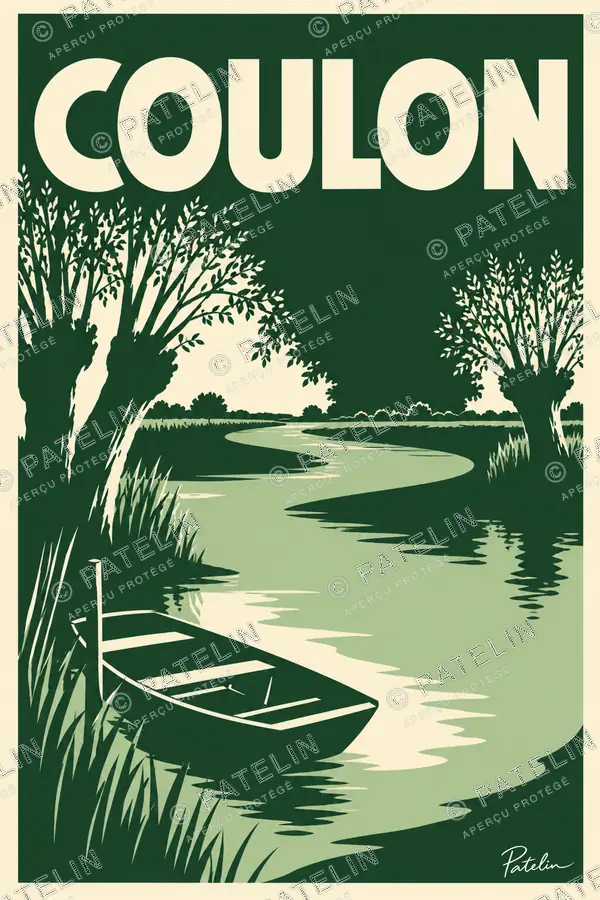 Illustration Coulon — La barque sous les frênes, style Minimal