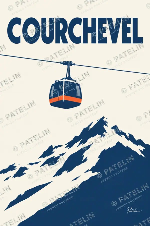 Illustration Courchevel — La télécabine et le sommet, style Minimal