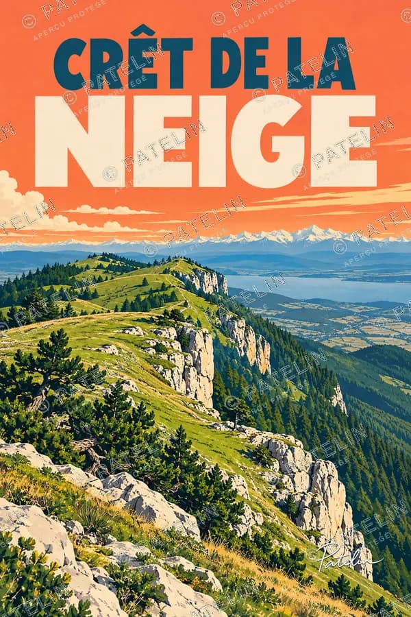 Illustration Crêt de la Neige — Le sommet et les horizons, style Pop