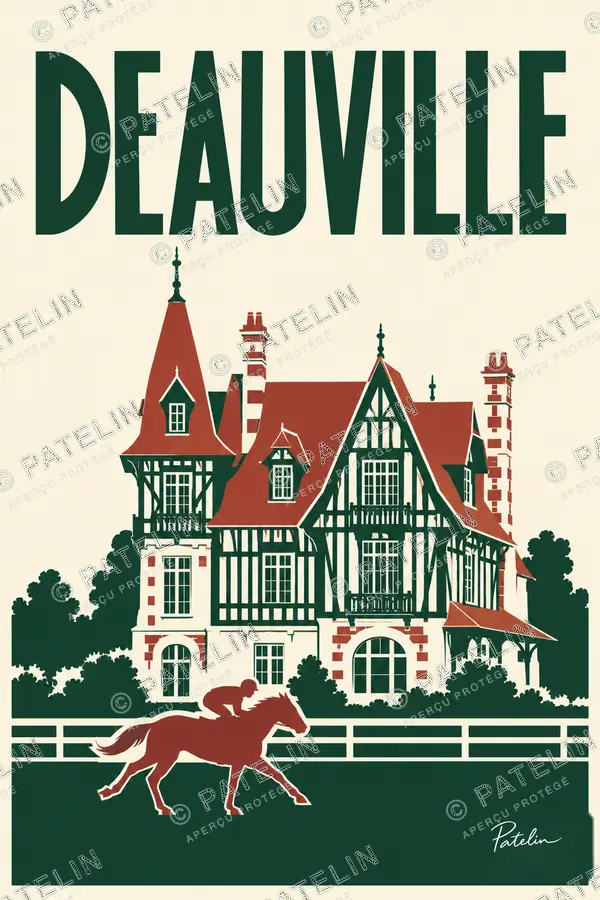 Illustration Deauville — Les villas et le cheval, style Minimal