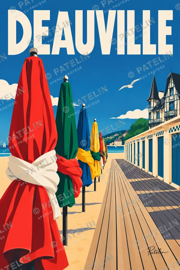 Illustration Deauville — Les parasols des planches, style Pop