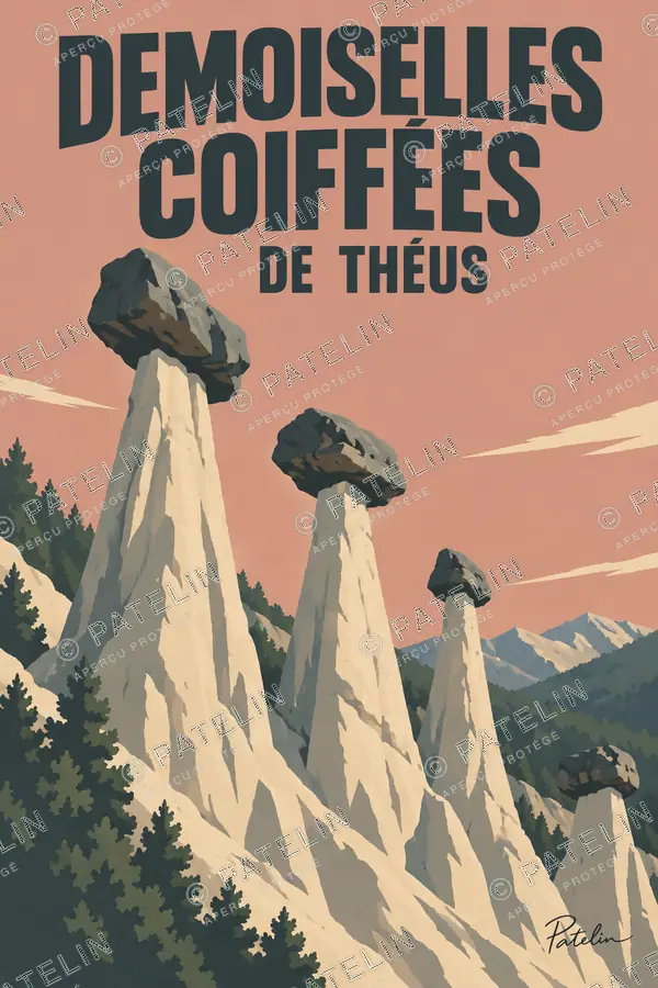 Illustration Demoiselles Coiffées de Théus — Les silhouettes de pierre, style Minimal