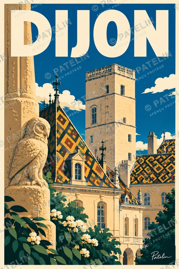 Dijon — La chouette devant le palais, illustration Pop