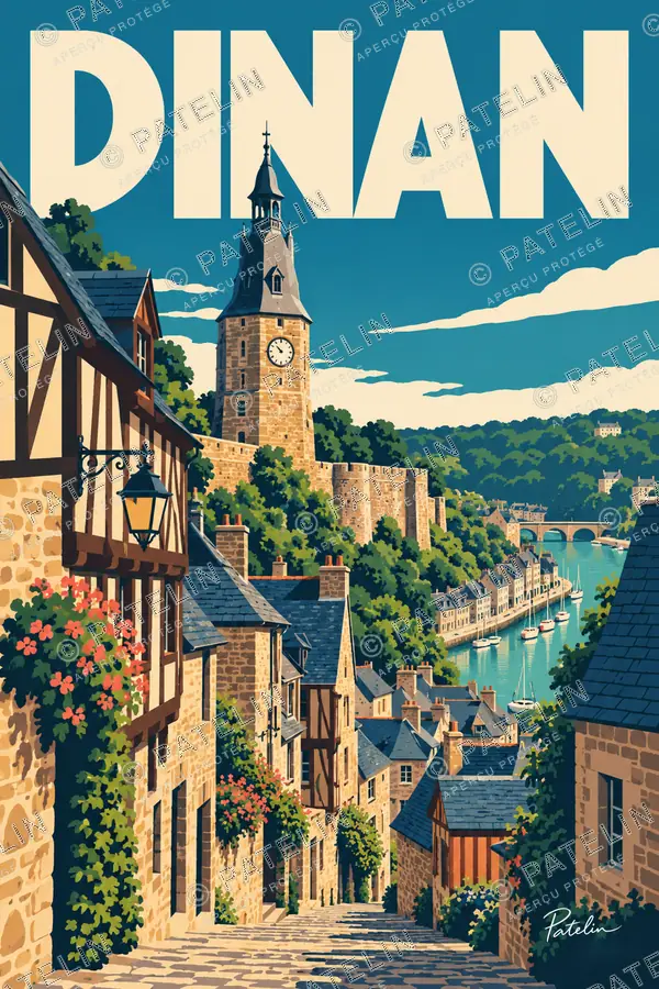 Illustration Dinan — La descente vers le port, style Pop