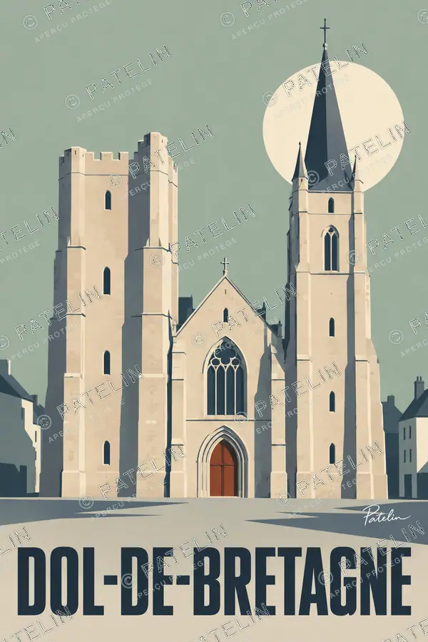 Illustration Dol-de-Bretagne — La silhouette de la cathédrale, style Minimal