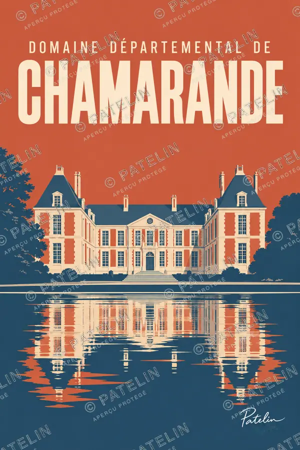 Illustration Domaine départemental de Chamarande — Le château et ses reflets, style Minimal