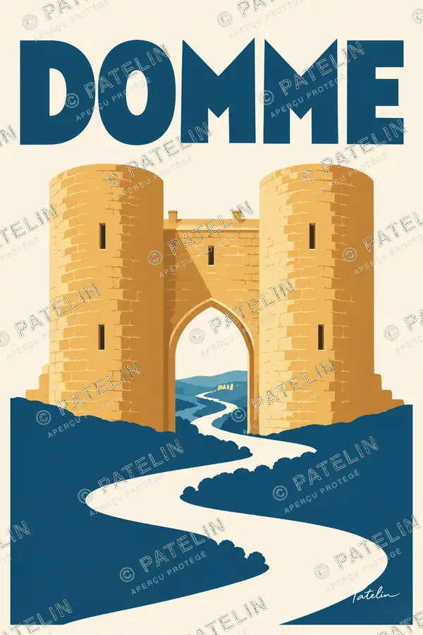Illustration Domme — La porte et la rivière, style Minimal