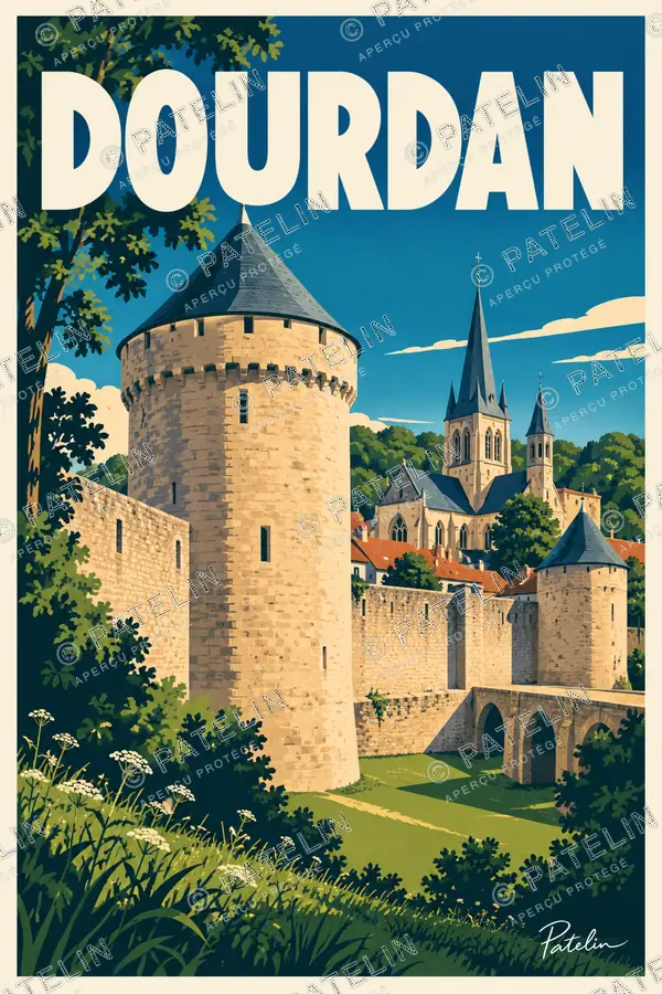 Dourdan — Le château et le clocher, illustration Pop