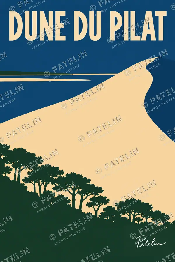 Illustration Dune du Pilat — La crête et la forêt, style Minimal