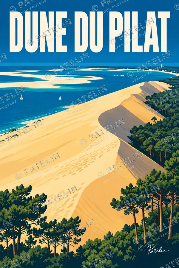 Illustration Dune du Pilat — La dune entre forêt et océan, style Pop