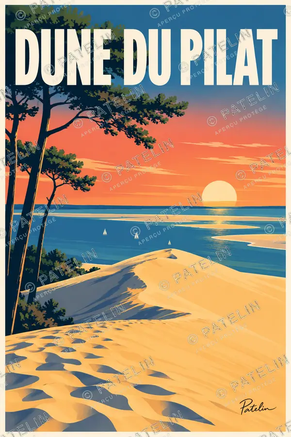 Illustration Dune du Pilat — La dune au couchant, style Pop
