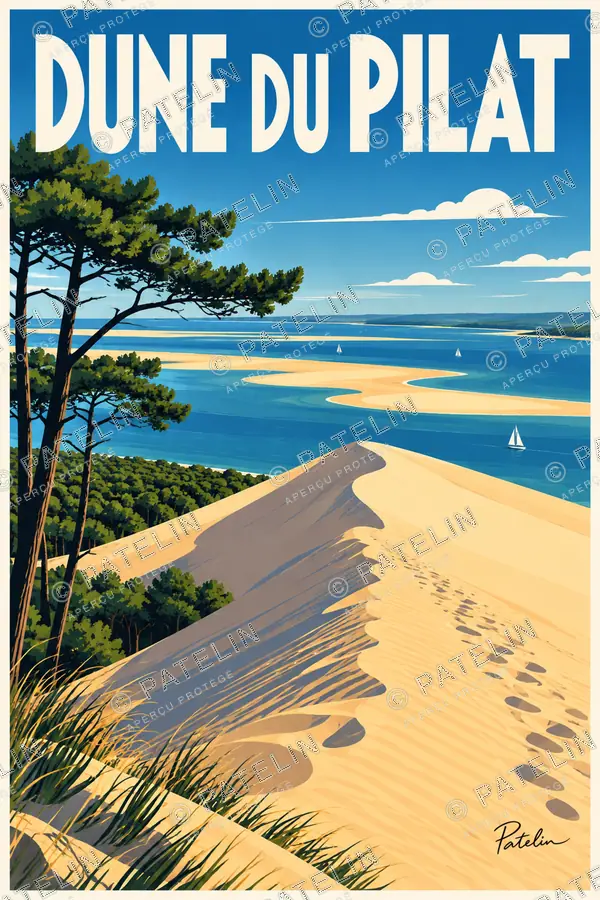 Illustration Dune du Pilat — La crête et les bancs de sable, style Pop