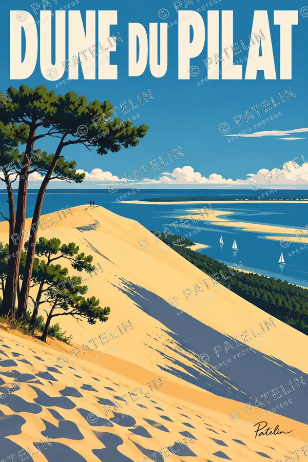 Illustration Dune du Pilat — Les traces dans le sable, style Pop