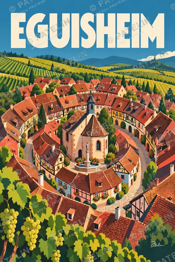 Illustration Eguisheim — Le village dans les vignes, style Pop