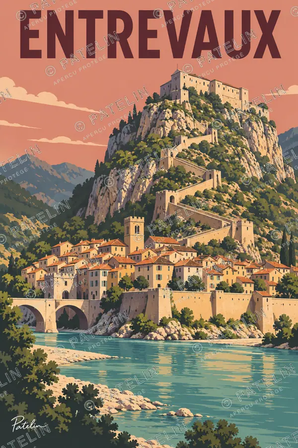 Illustration Entrevaux — Le village sous la citadelle, style Pop