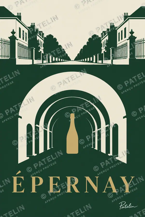 Illustration Épernay — Les caves et l’avenue de Champagne, style Minimal