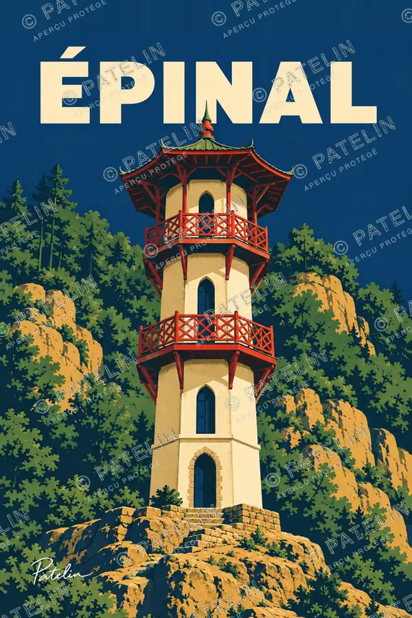 Illustration Épinal — La tour chinoise, style Pop