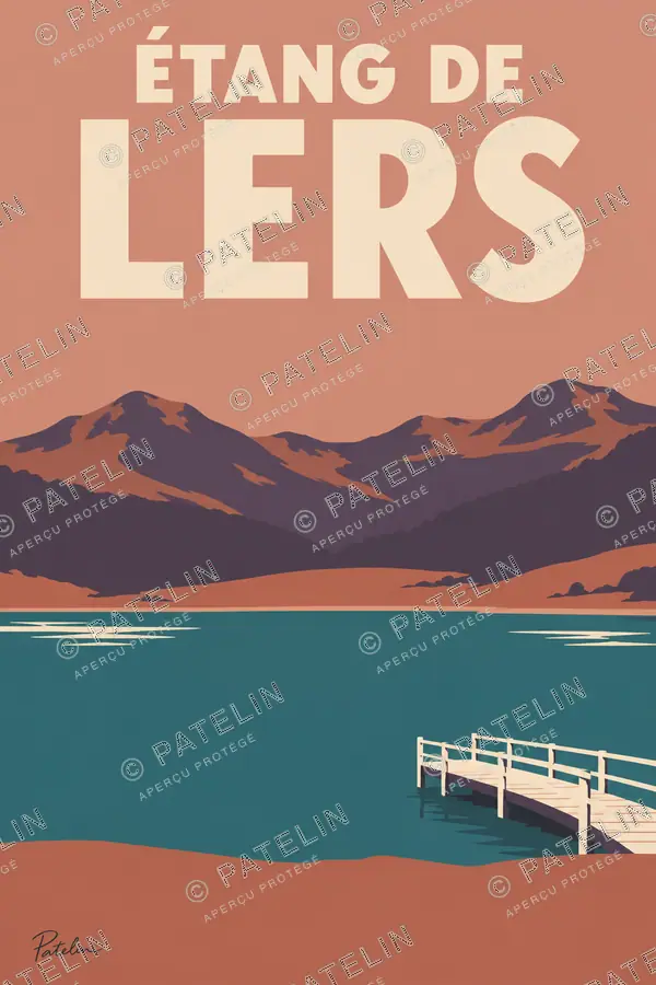 Illustration Étang de Lers — Les rives de l’étang dans la lumière, style Minimal
