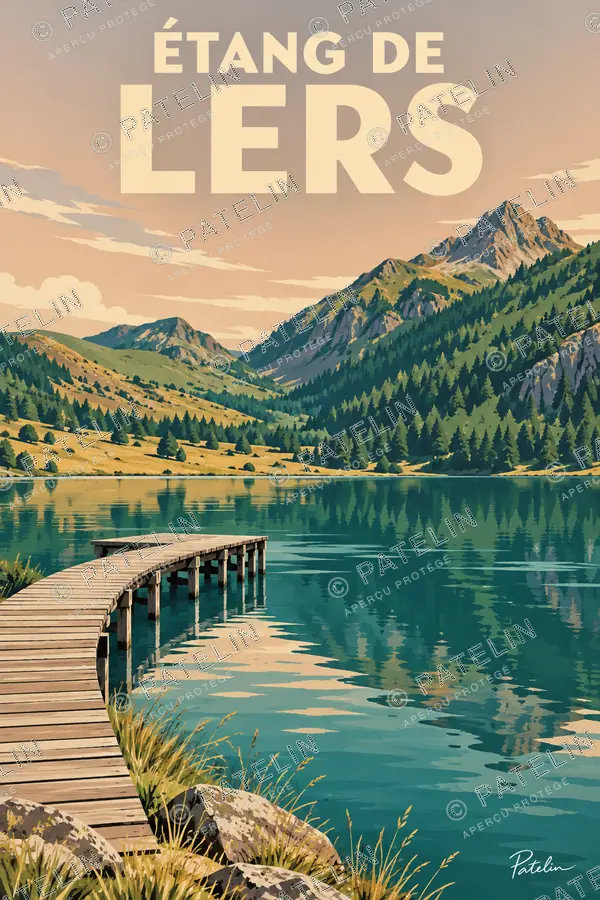 Illustration Étang de Lers — L’étang et son ponton, style Pop