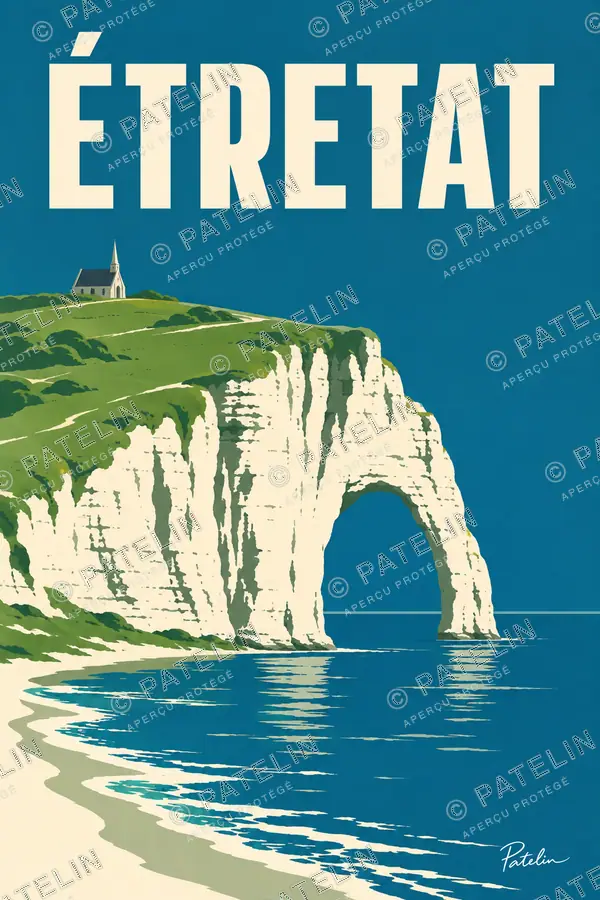 Illustration Étretat — La falaise face à la mer, style Minimal