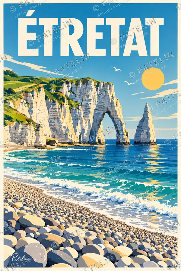 Étretat — L’aiguille depuis la plage, illustration Pop