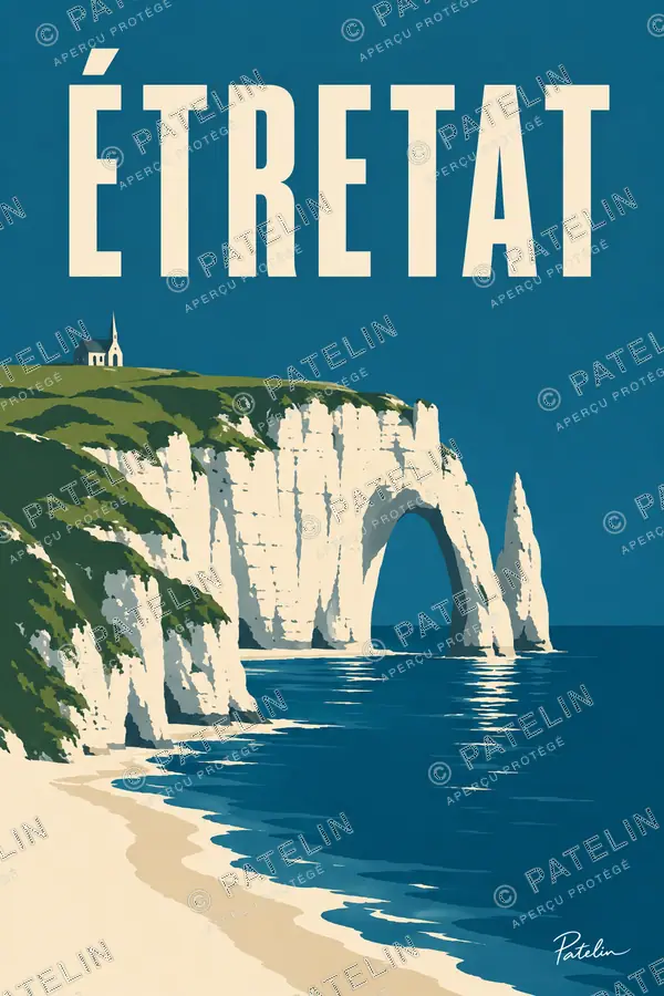 Illustration Étretat — L’arche au pied des falaises, style Minimal