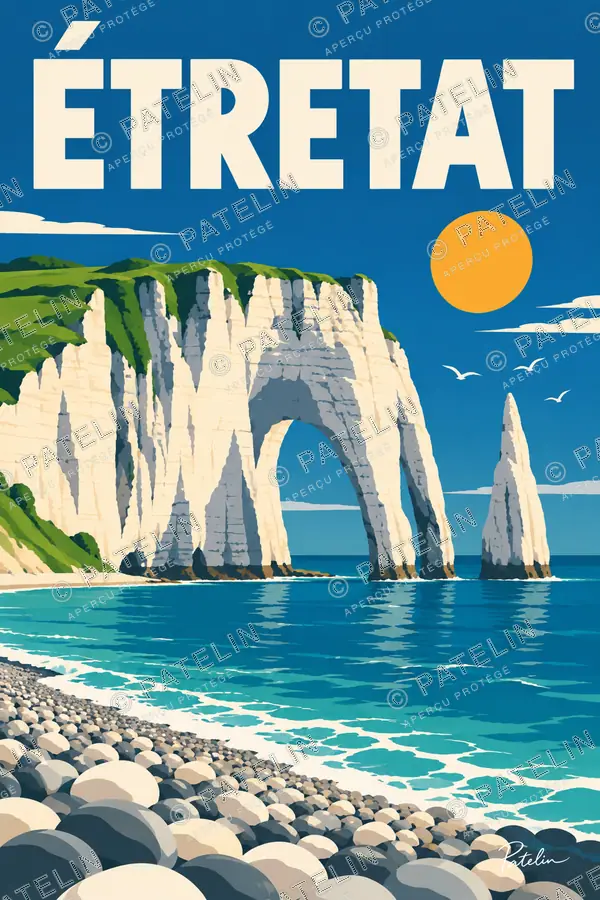 Illustration Étretat — L’arche et les galets, style Pop