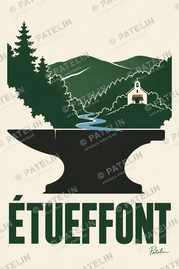 Illustration Étueffont — L’enclume et les Vosges, style Minimal