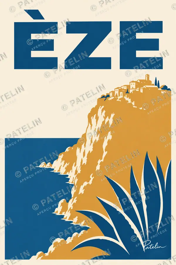 Illustration Èze — La silhouette face à la mer, style Minimal