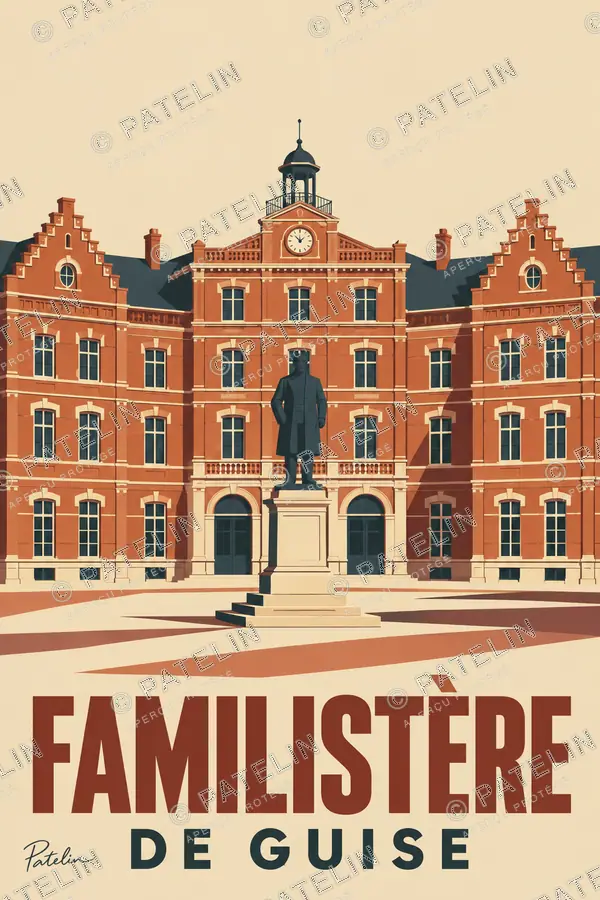 Illustration Familistère de Guise — La façade du palais social, style Minimal