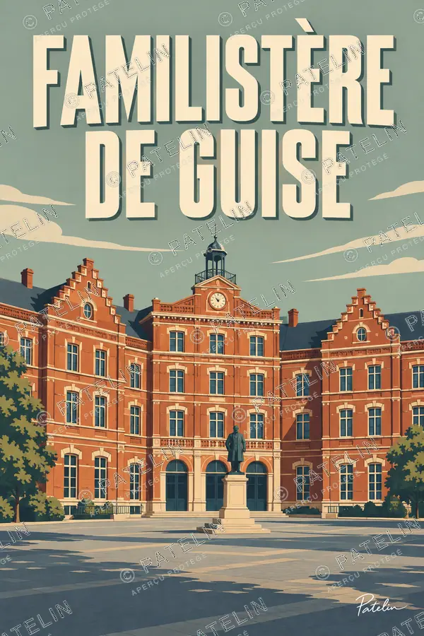 Illustration Familistère de Guise — Le Familistère et son parvis, style Pop