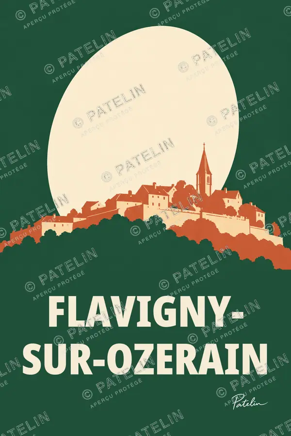 Illustration Flavigny-sur-Ozerain — Le village sur la colline, style Minimal