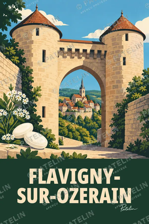 Illustration Flavigny-sur-Ozerain — La porte et les deux tours, style Pop
