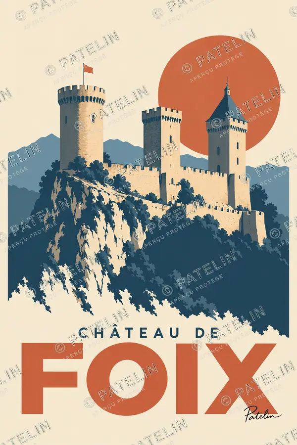 Illustration Foix — Le château de Foix, style Minimal
