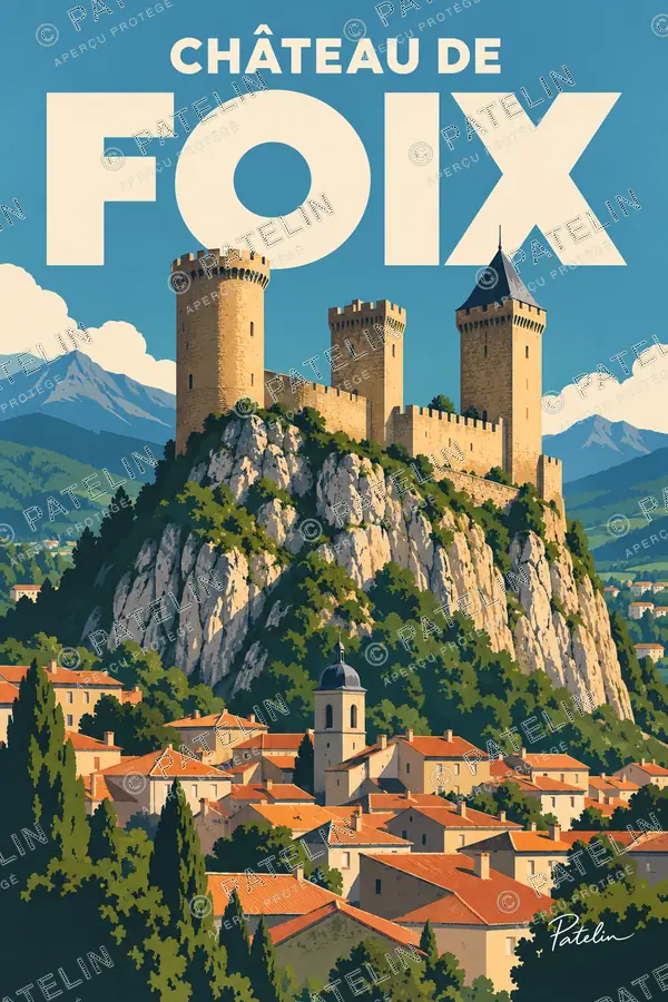 Illustration Foix — Le château de Foix, style Pop