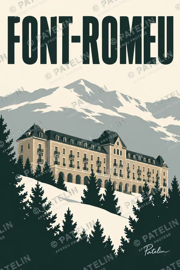 Illustration Font-Romeu — Le Grand Hôtel dans les sapins, style Minimal