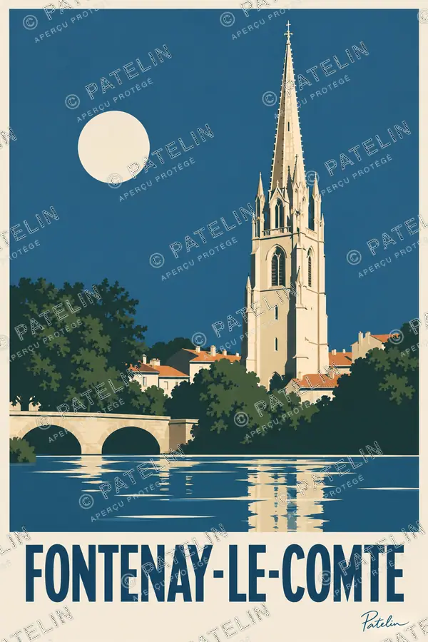 Illustration Fontenay-le-Comte — Le clocher au fil de l’eau, style Minimal