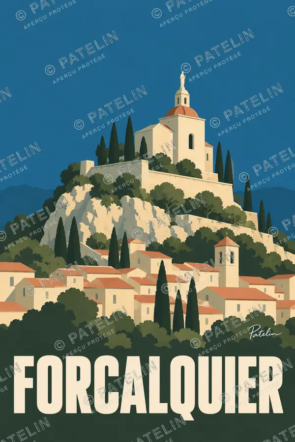 Illustration Forcalquier — La citadelle au-dessus de la ville, style Minimal