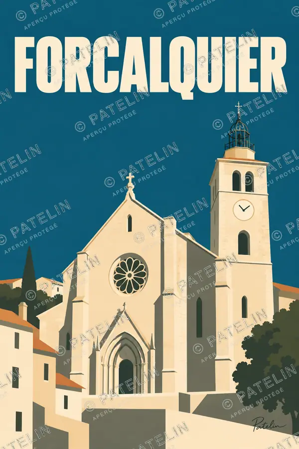 Illustration Forcalquier — La place et son clocher, style Minimal