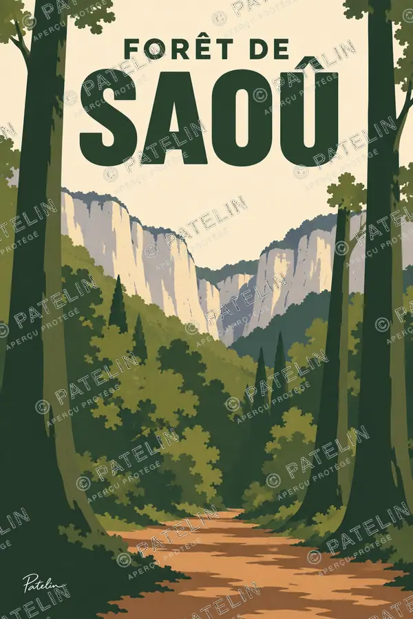 Illustration Forêt de Saoû — La forêt au pied des falaises, style Minimal