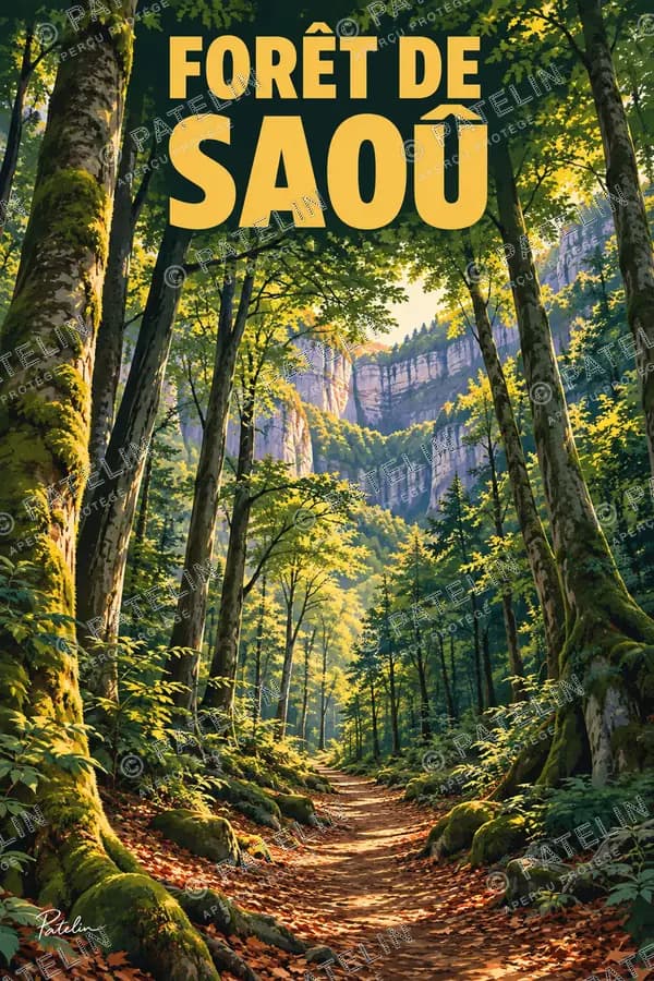Illustration Forêt de Saoû — Le sentier sous les falaises, style Pop