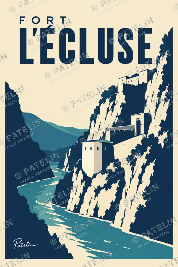 Illustration Fort l’Écluse — Le fort au-dessus du Rhône, style Minimal