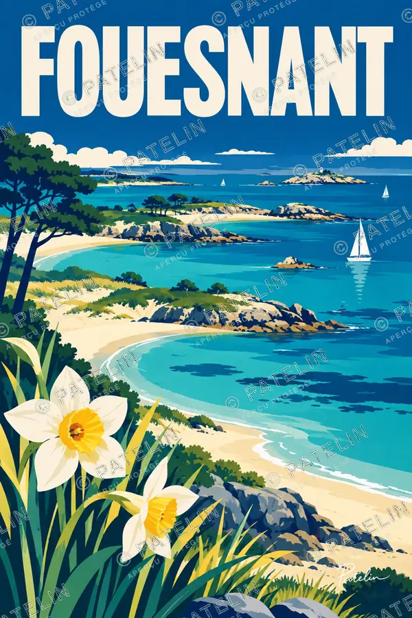 Illustration Fouesnant — Le rivage et les narcisses, style Pop